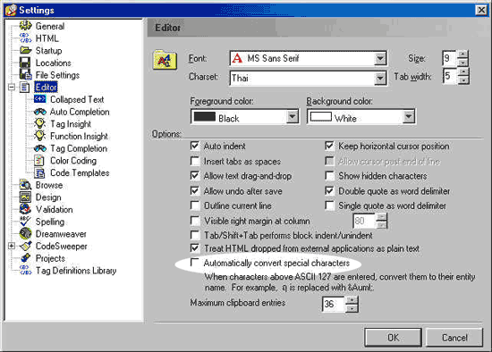 Setting Editor for Thai