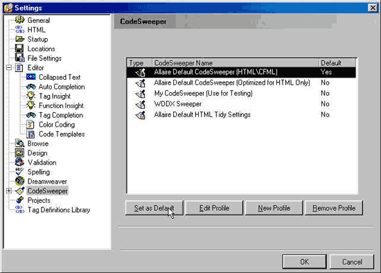 Setting Code Sweeper