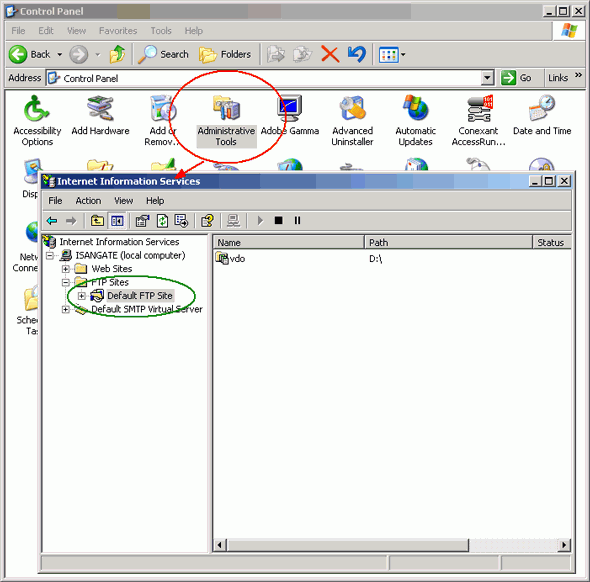 การกำหนดค่าติดตั้งสำหรับ FTP