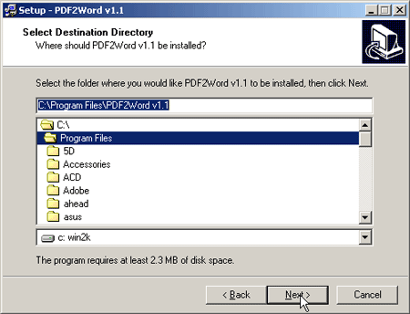 กำหนดโฟลเดอร์และไดรว์ติดตั้ง