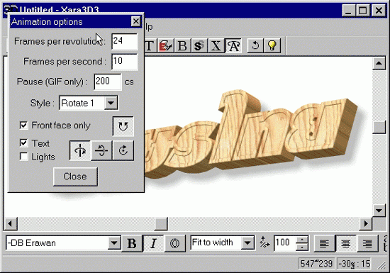 Xara3D3 Animation options