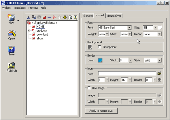 จัดการให้เมนูแอคทีฟ