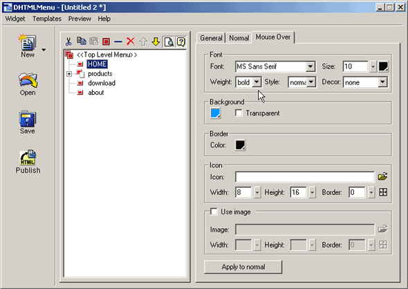 การกำหนดเหตุการณ์เมื่อนำเมาท์มาวางเหนือหัวข้อ