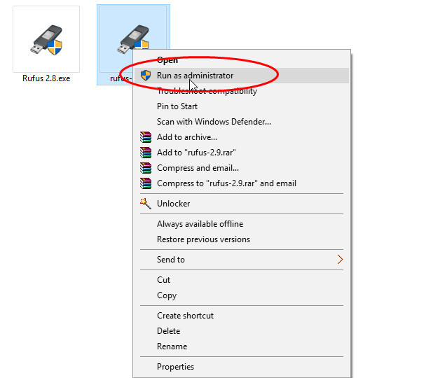 Rufus 2.9 Run as Administrator
