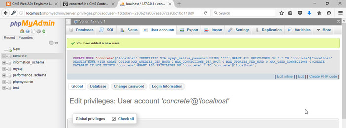 Create Database in phpmyadmin