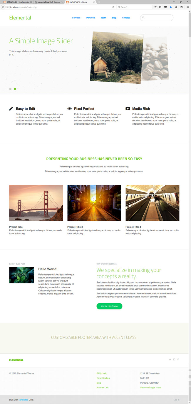 หน้าตาของเว็บที่เราติดตั้งตัวอย่างจาก Concrete5