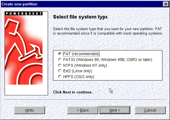 Select FAT for System Type