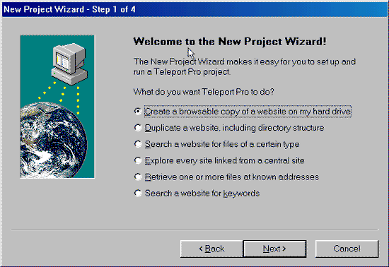 Project Wizard Step 1
