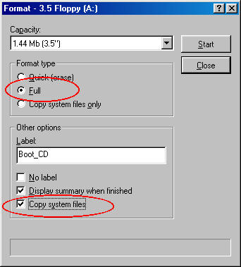 Format Dirve A: Full System Boot